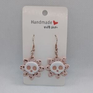 Pink Floral Skull Earrings